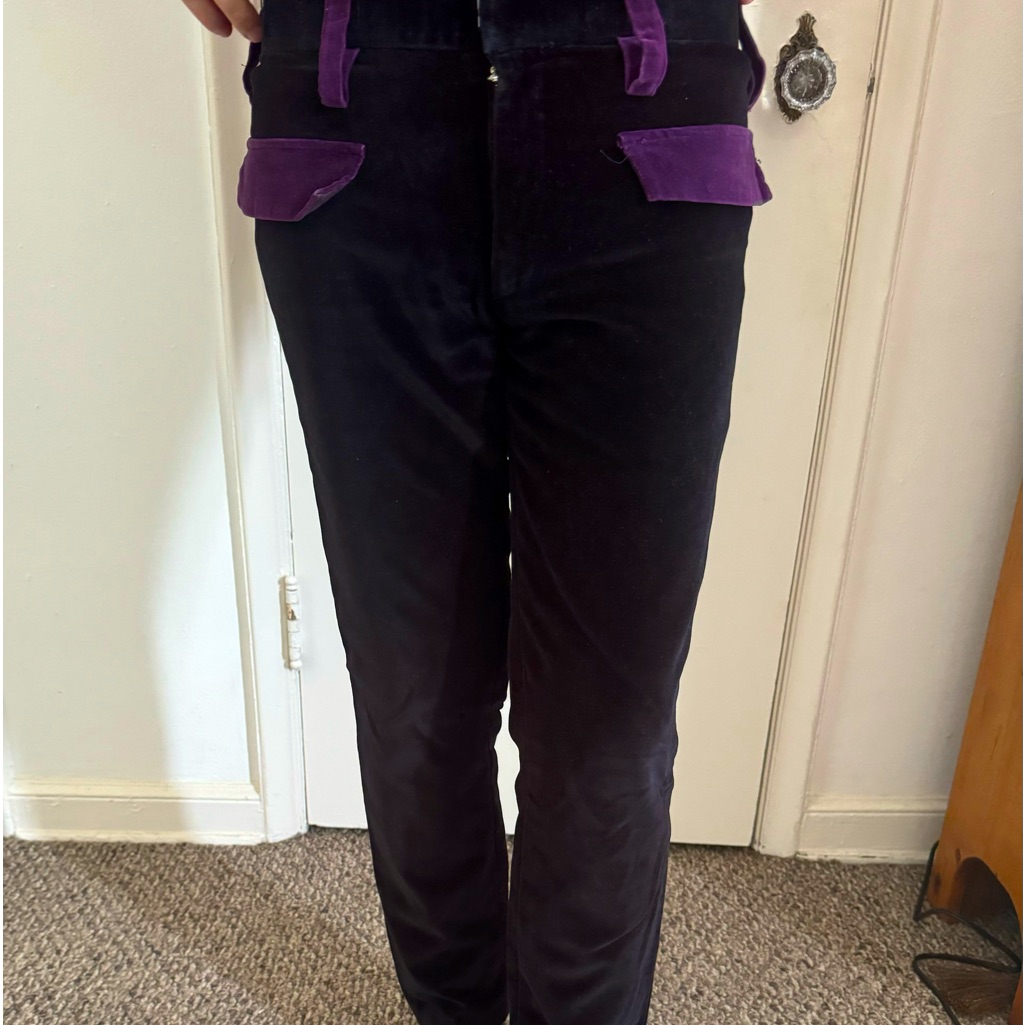 Black/Purple Mod Vintage Retro Velvet 60s Hipster Pants